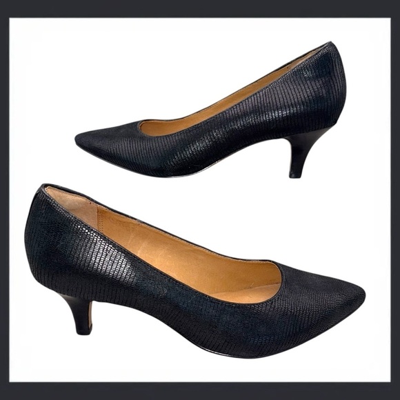 INDIGO BY CLARKS Sage Copper Comfort Heels - Women’s 9.5M Black Lizard Suede - Picture 7 of 10